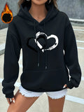Heart Print Kangaroo Pocket Hoodie Casual Long Sleeve Drawstring Hoodies Sweatshirt for Winter & Autumn Women's Clothing