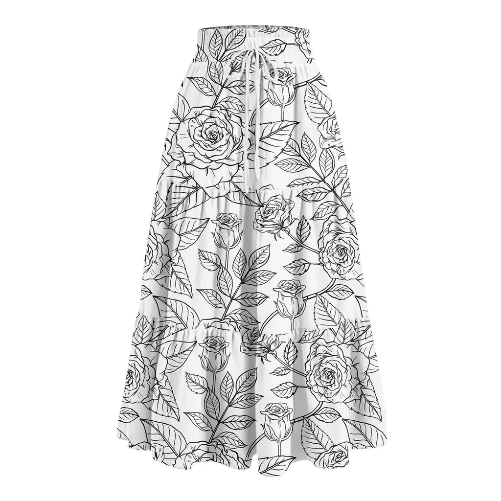 Women'S Boho Vintage Floral Print Maxi Skirt Elastic High Waist Pleated Flowy A Line Long Skirts Toddler Fall Falda Short