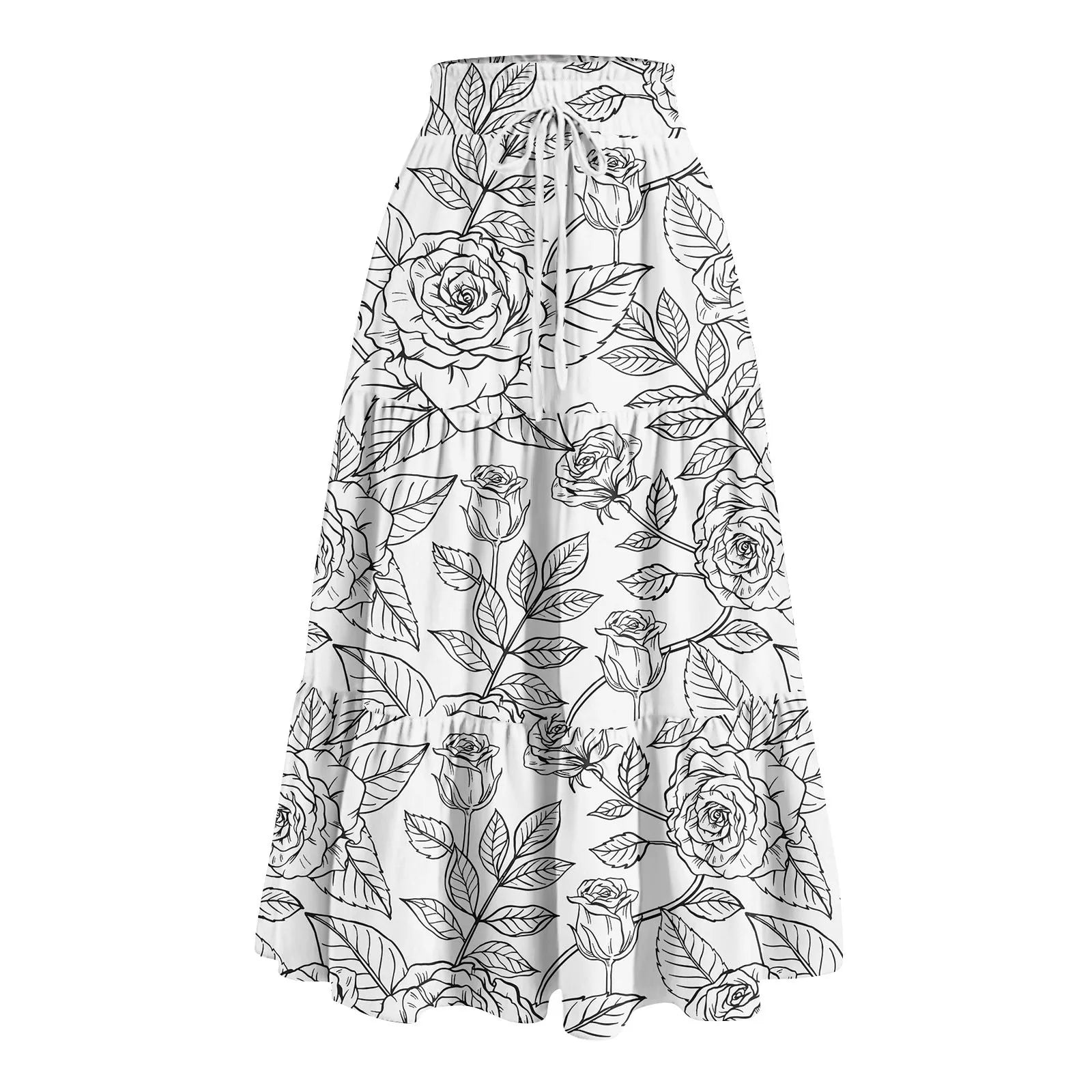 Women'S Boho Vintage Floral Print Maxi Skirt Elastic High Waist Pleated Flowy A Line Long Skirts Toddler Fall Falda Short