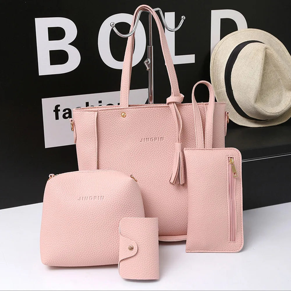 4pcs Tote Bags Purse Set For Women Durable Pu Leather Shoulder Bags With Zipper For Daily Casual Wear Activities Fashion Tote