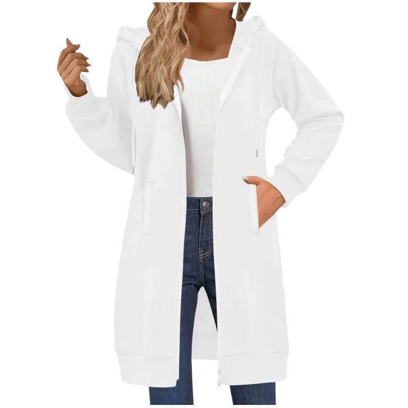 Women's Clothing Long Sweatshirt Casual Versatile Drawstring Long Sleeve Hooded Jacket with Pockets