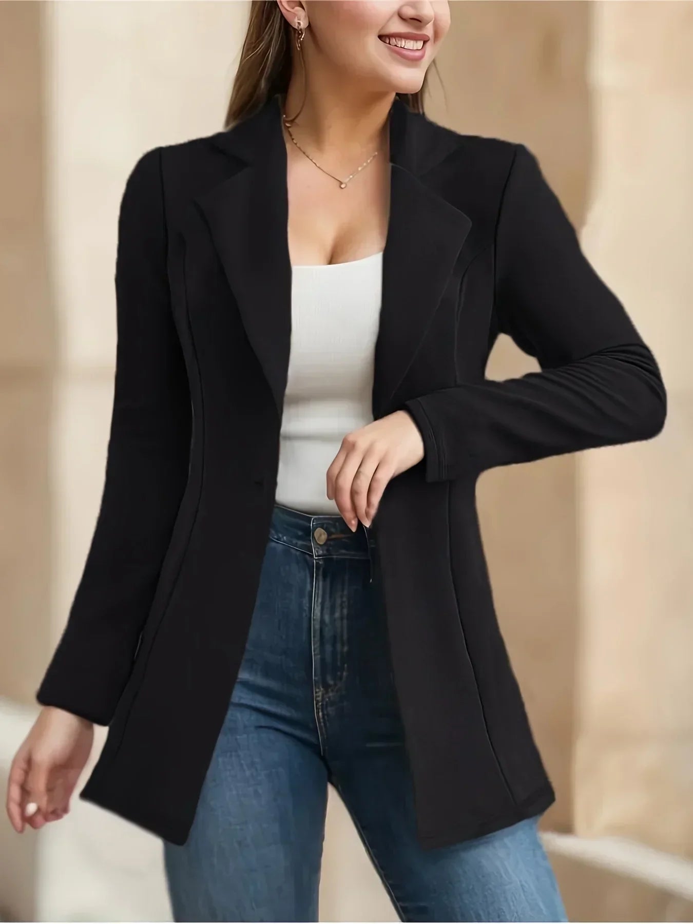 plus size women's fashion temperament long sleeves, slim fit solid color, large size women's medium and long blazer