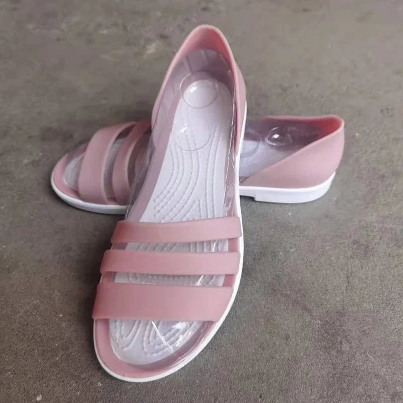 Fashion Open-Toed Slides Shoes For Women Summer Flat Sandals Candy Color Casual Beach Outdoot Female Ladies Jelly Slippers