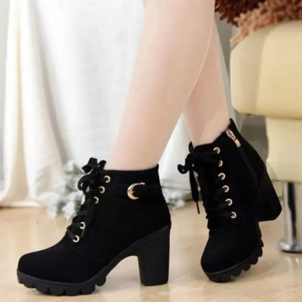 New Spring Winter Fashionable versatile Women Boots Lace-up Fashionable versatile Ladies Shoes comfortable High Heels Boots