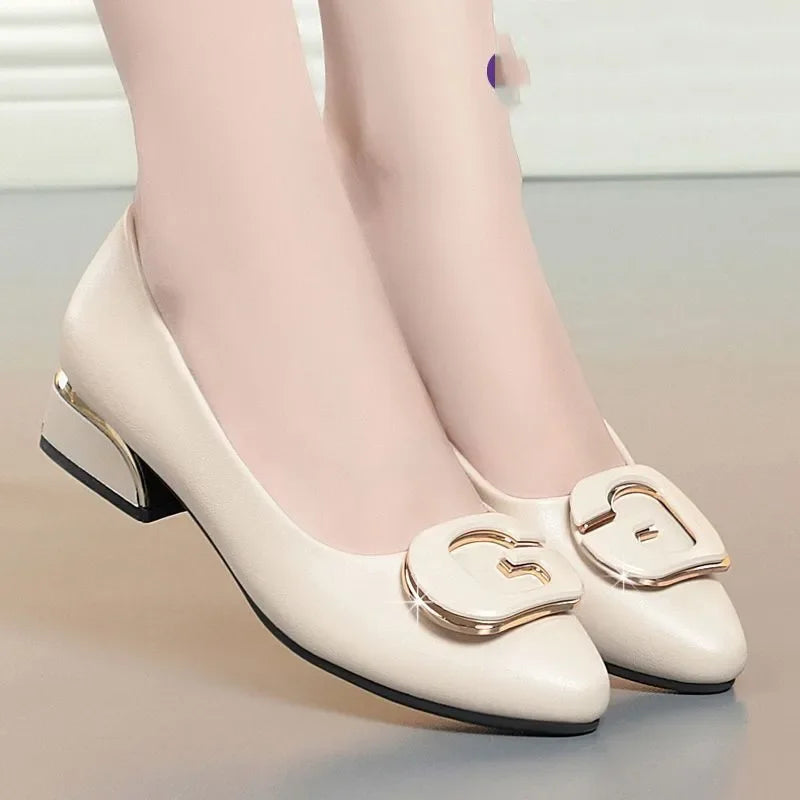 Women Cute Sweet Light Weight Brown Slip on Square Heel Shoes Lady Casual Comfort Spring Elegant Beautiful High Pumps E1237