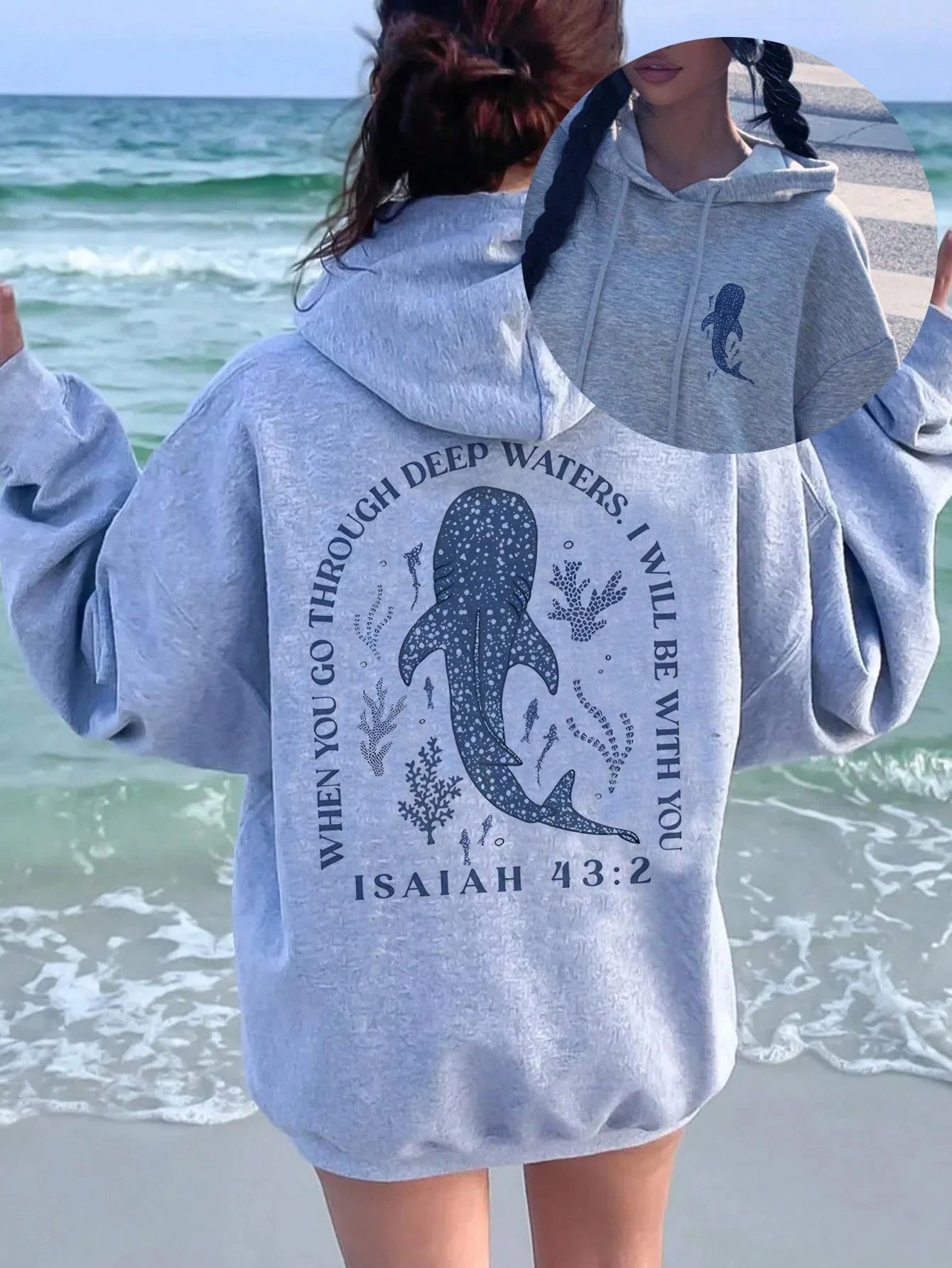 Interesting Ocean Whale Deep Water Printed Women Hoodies Hip Hop Loose Hoody Hooded Pocket Pullovers Autumn Fleece Streetwear