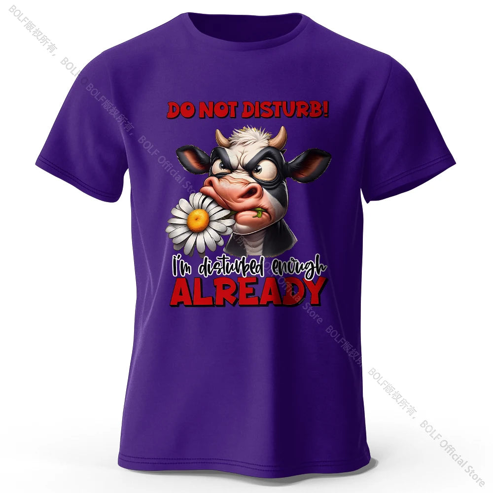 Cartoon Cow Print 100% Cotton T-Shirt, Soft & Breathable Round Neck Short Sleeve Tee, Unisex Fun & Whimsical Style