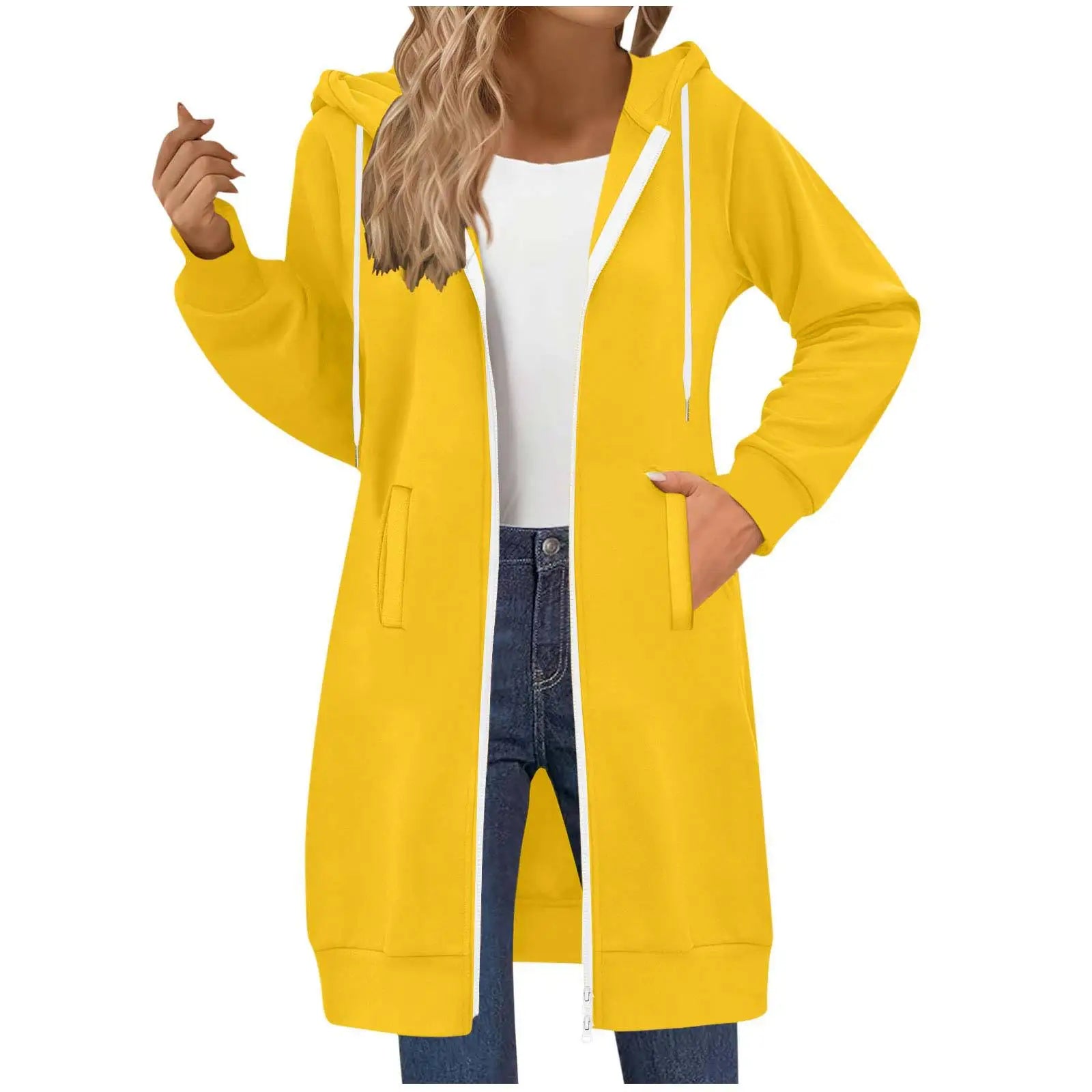 Women's Clothing Long Sweatshirt Casual Versatile Drawstring Long Sleeve Hooded Jacket with Pockets