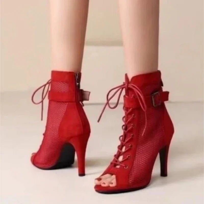New Noble High Quality  for Women's Sexy Red  Heels Ankle Boots Peep Toe Zipper