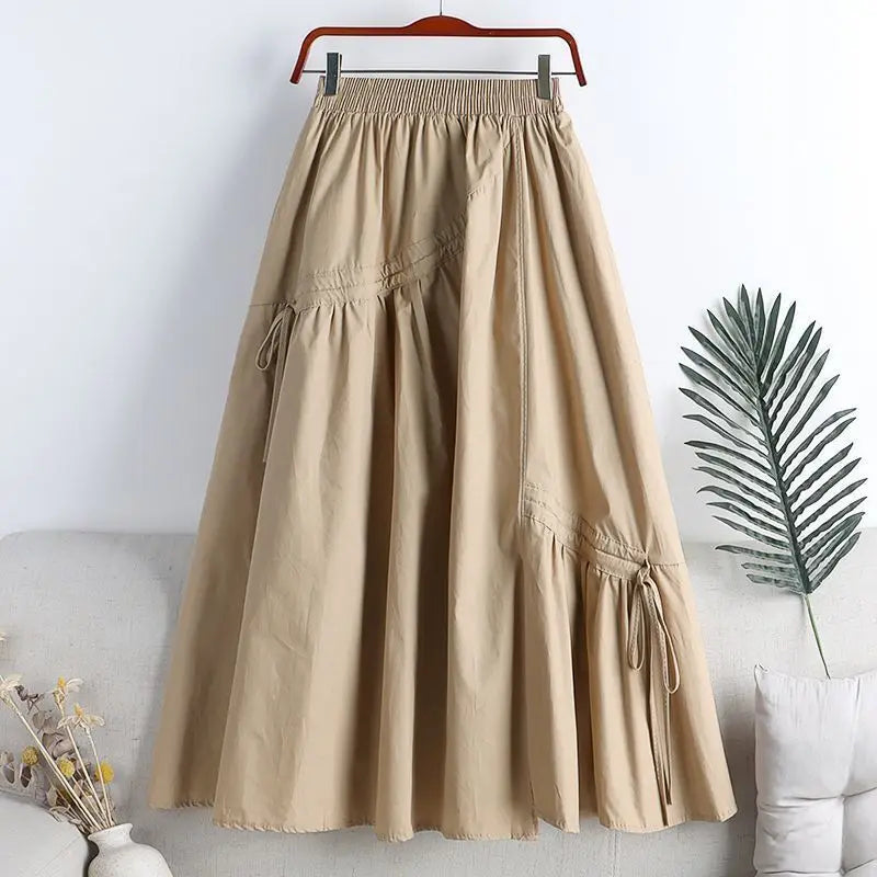 High Waist A-Line Skirt 2024 Summer New Sle Slimming Asymmetrical Belted Midi Skirt Women's f-length Skirts