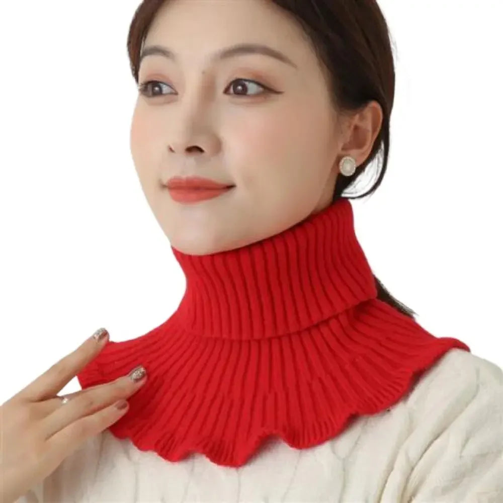 Fashion Warm Knitted Fake Collar Windproof With Wooden Ears Neck Warmer Winter Detachable Turtleneck Men Women