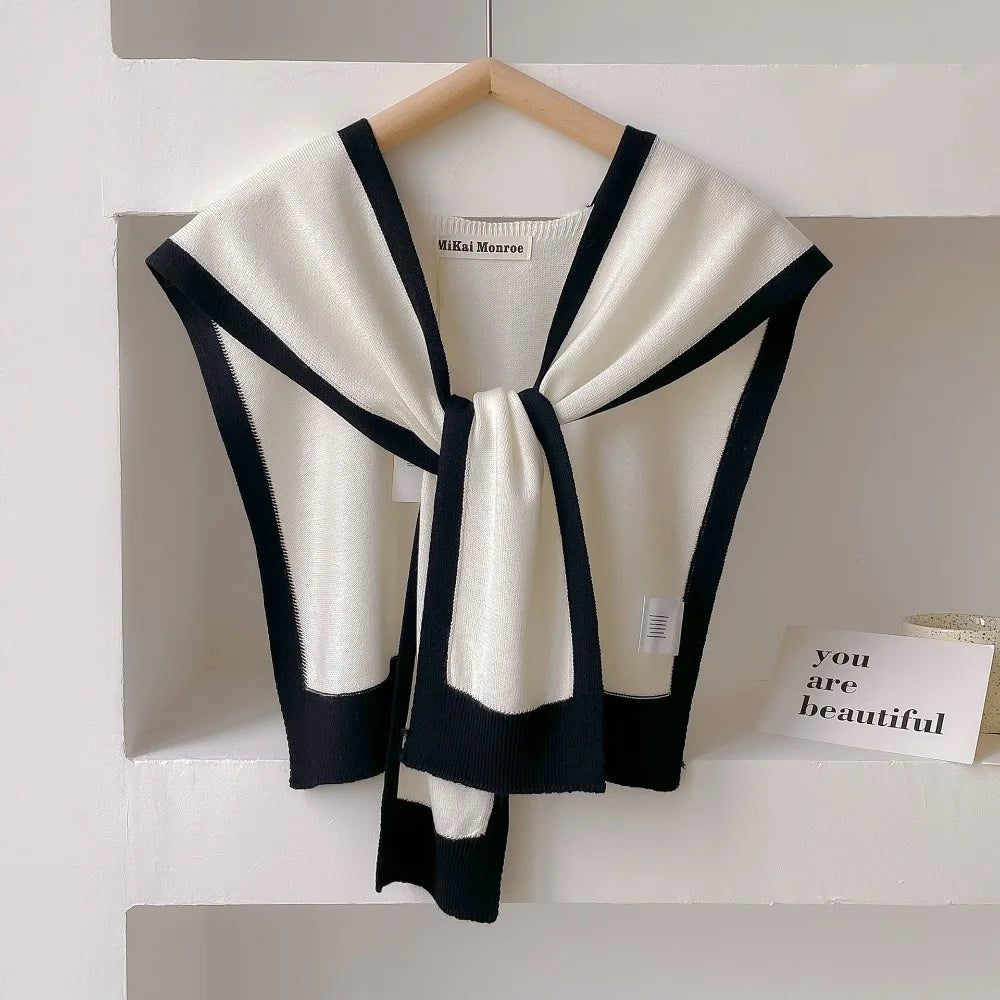 Knitted Shawl Fake Collar Women Detachable Collars Tie White Neckline Big Lapel False Collar Shoulder Wrap Clothing Accessories