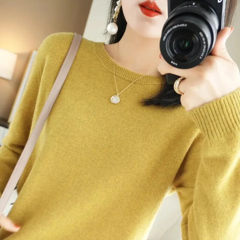 Women Sweater O-neck Autumn Winter Pullover Warm Casual Fashion Knitwear Bottoming Shirt 2026