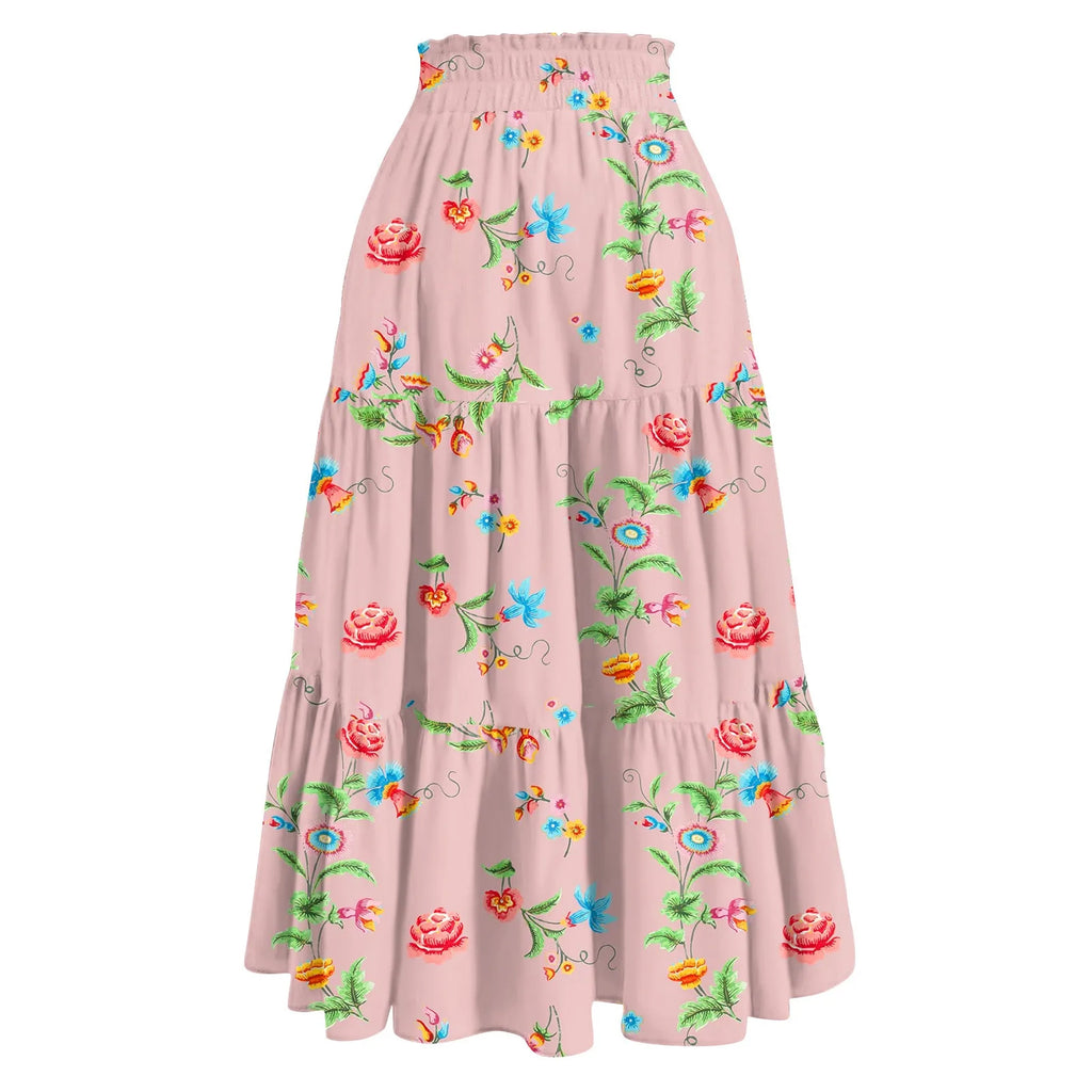 Women'S Boho Vintage Floral Print Maxi Skirt Elastic High Waist Pleated Flowy A Line Long Skirts Toddler Fall Falda Short