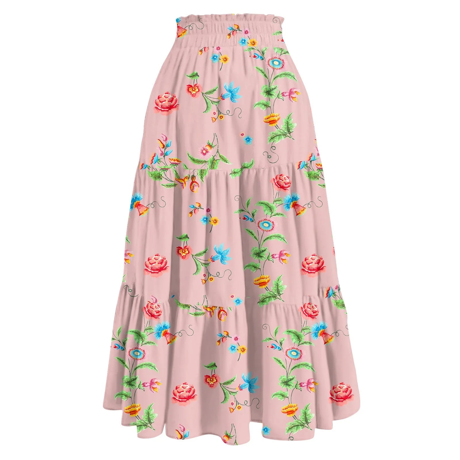 Women'S Boho Vintage Floral Print Maxi Skirt Elastic High Waist Pleated Flowy A Line Long Skirts Toddler Fall Falda Short