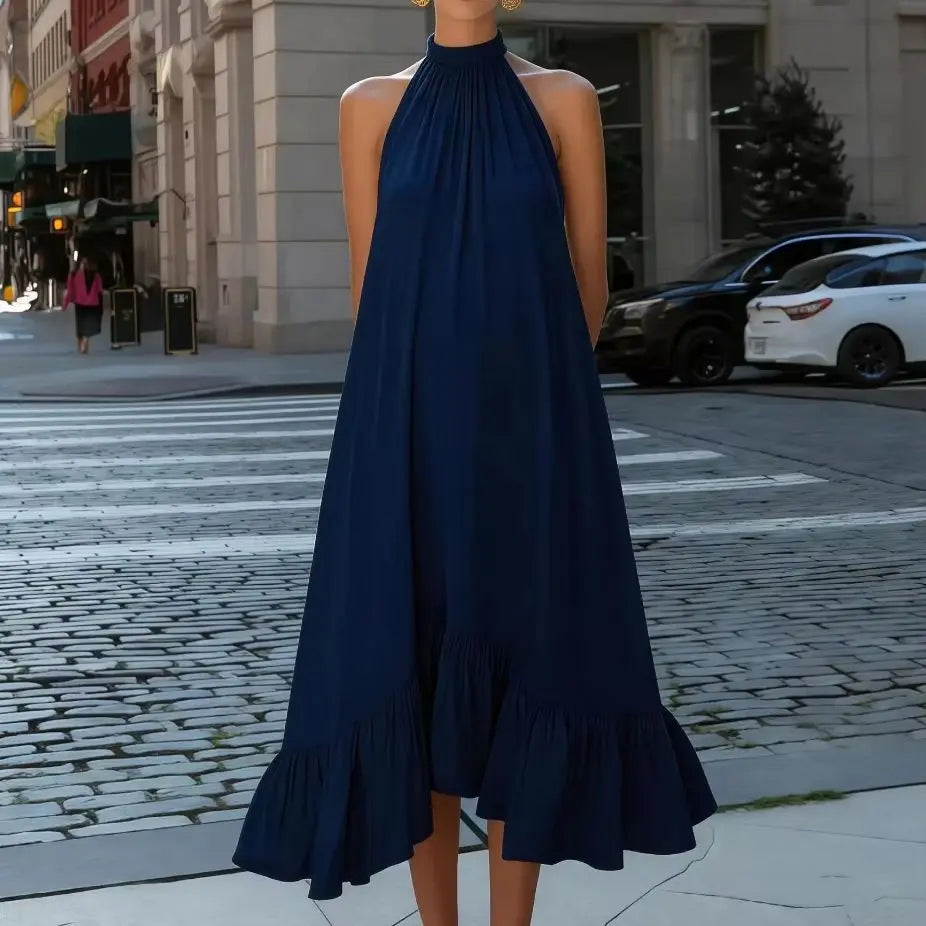 Women's Sleeveless Halter Neck Long Dress Flowy High Neck A-Line Gown for Formal Party Evening Occasion Wear