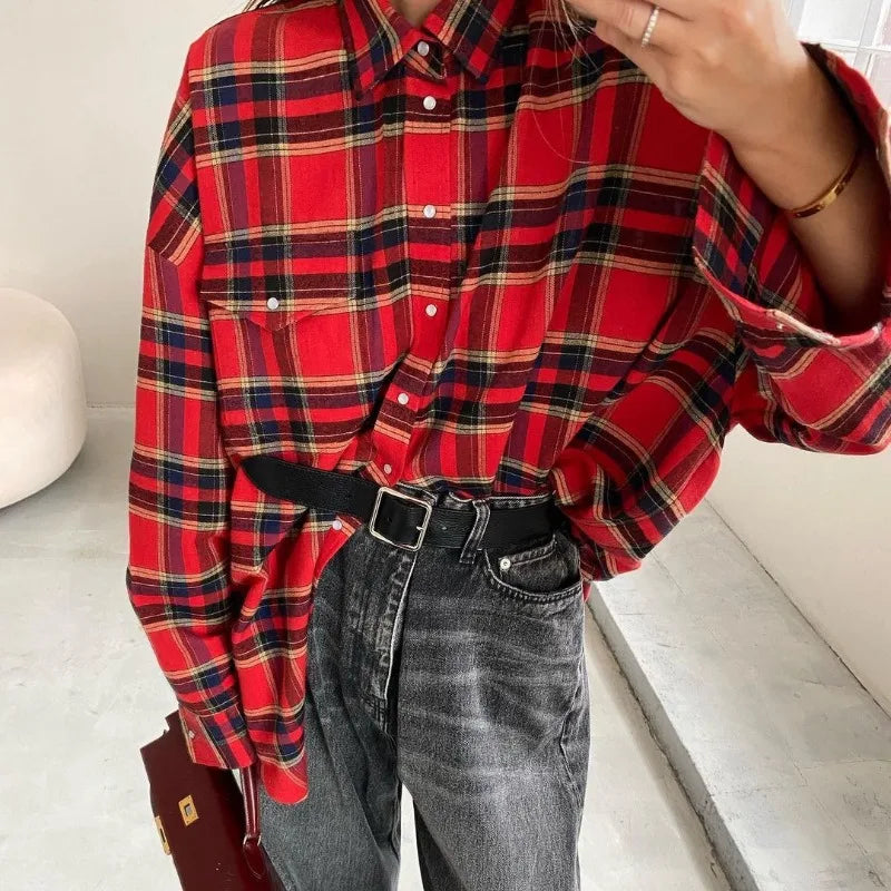 Plaid Shirts for Women Casual Button Down Flannel Shirt Plus Size Roll Up Long Sleeve Checkered Blouse Tops