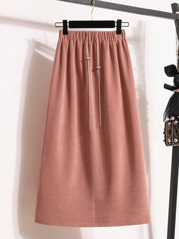 2026 Women's New Style High-Waist Plus Size Skirts Elastic Waist Autumn Winter Versatile Straight Leg Skirt