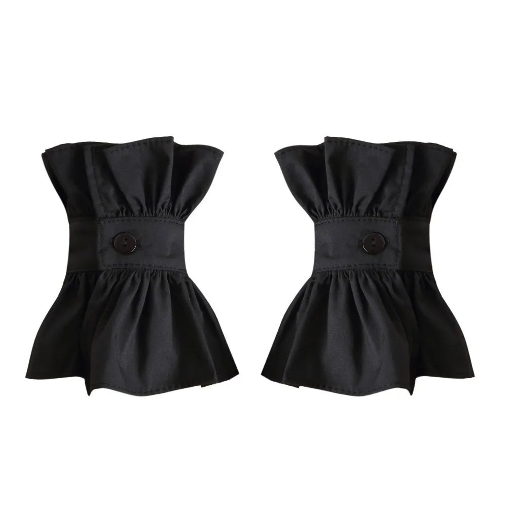 1 set French Style Fake Faux Collar Pleated Design Ruffled Edge Stand Collar Adjustable Feature Detachable Ruffled Sleeve