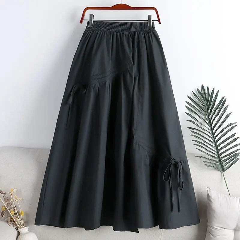 High Waist A-Line Skirt 2024 Summer New Sle Slimming Asymmetrical Belted Midi Skirt Women's f-length Skirts