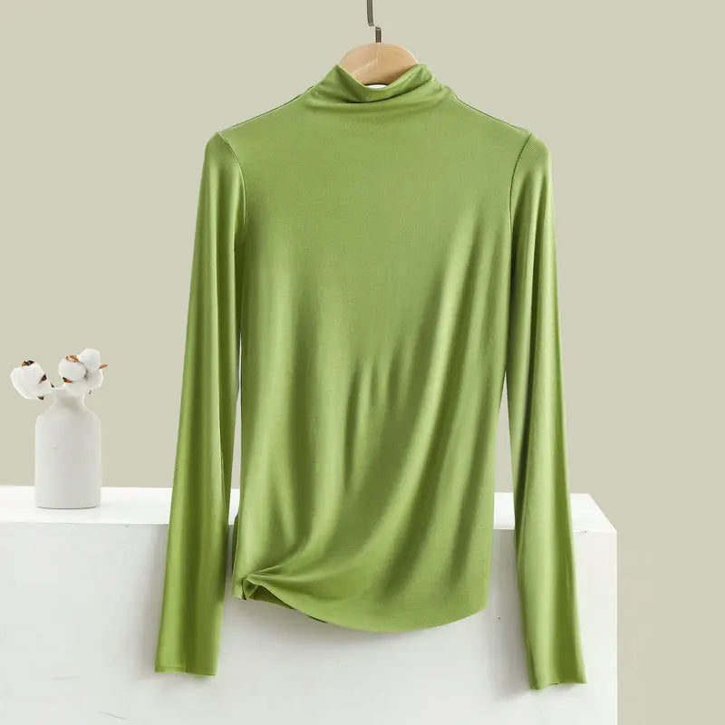 Women Autumn Bottoming Tshirt Long sleeves Mockneck Seamless T-shirt wear inside winter Tee Tops All match