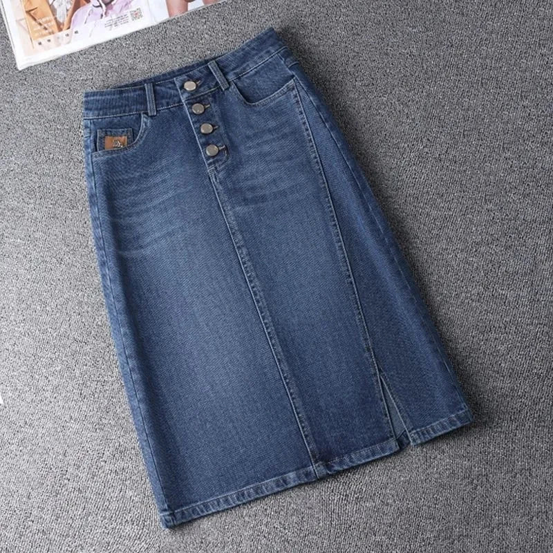 Denim Skirt Women's 2025 Spring/Summer New Slim High Waist Split One Step A-line Wrap Hip Skirts Female Casual Clothing