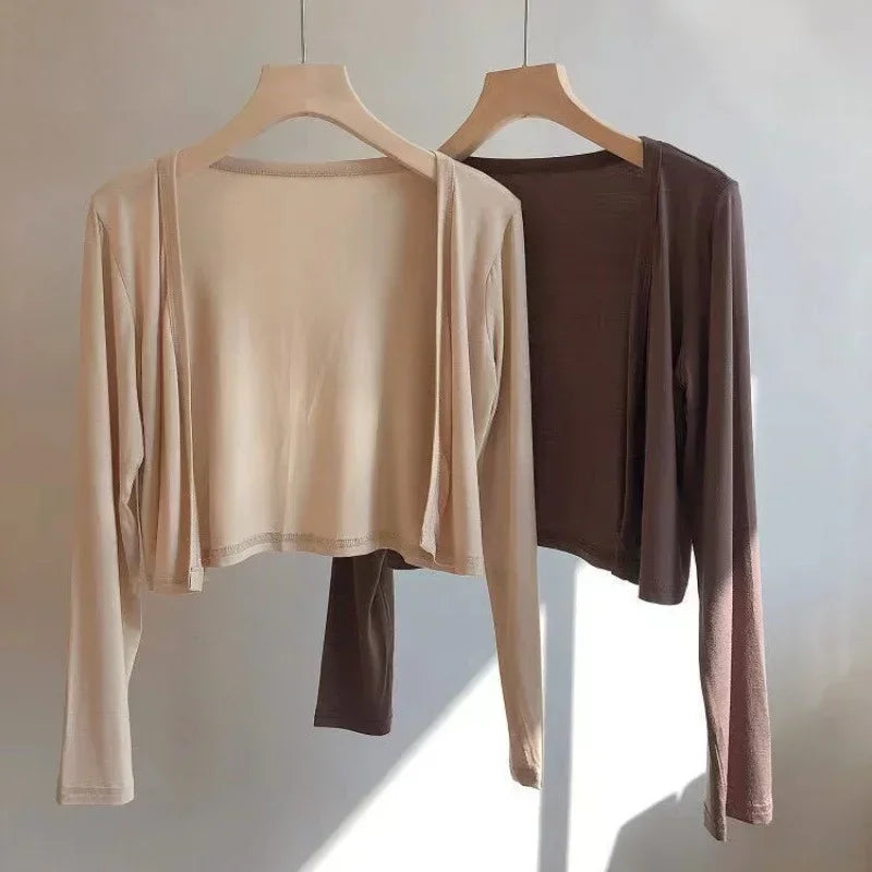 New Shrugs Women Solid Breathable Sun Shading Tops Cardigans Korean Style Female All-match Shawl Modal Chic Tops