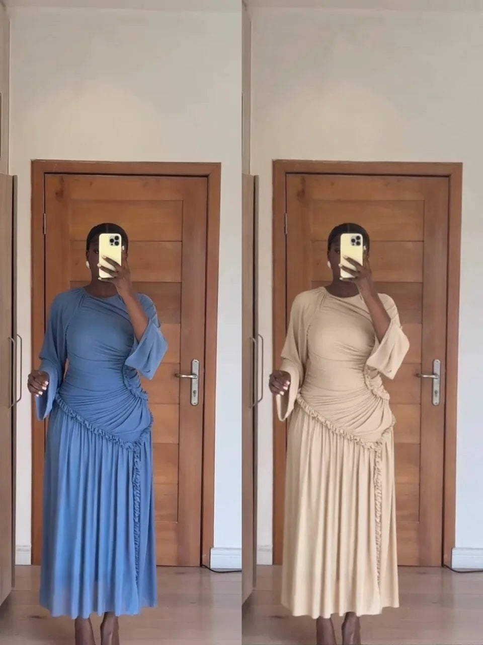 Plus Size Long-sleeved Elegant Dress, European and American Women's Clothing Round Neck Slim-fit Long Dress
