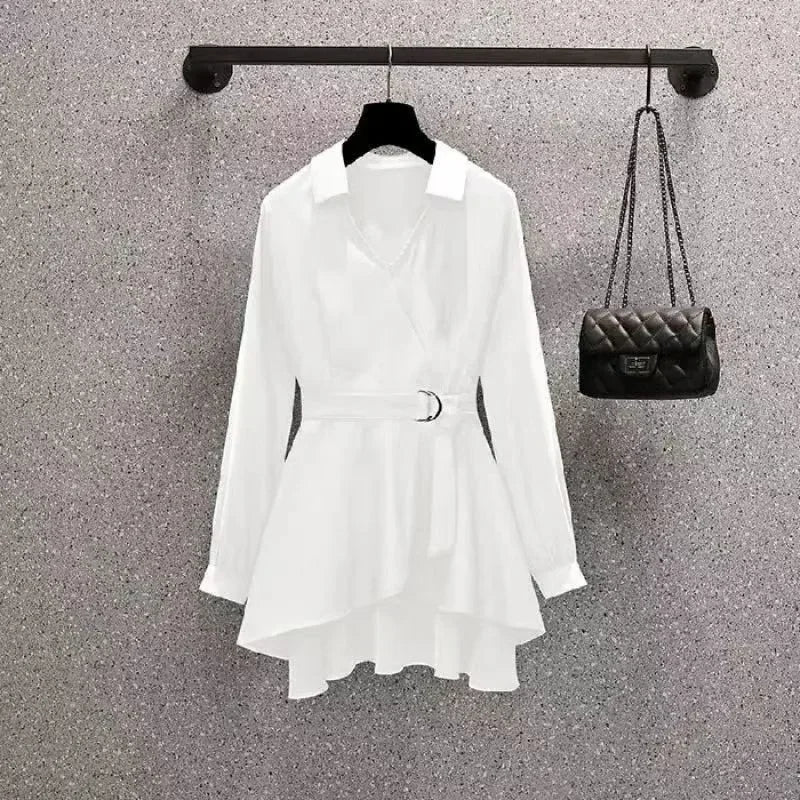 Women Blouses Summer Shirts 2025 New Short Spring High Waist Long Sleeve Shirt Casual Elegant Work Slim Fit White Black Y2k Top