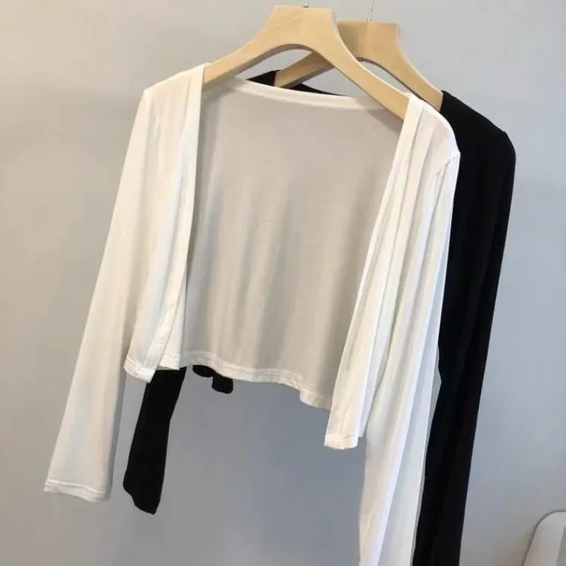 New Shrugs Women Solid Breathable Sun Shading Tops Cardigans Korean Style Female All-match Shawl Modal Chic Tops