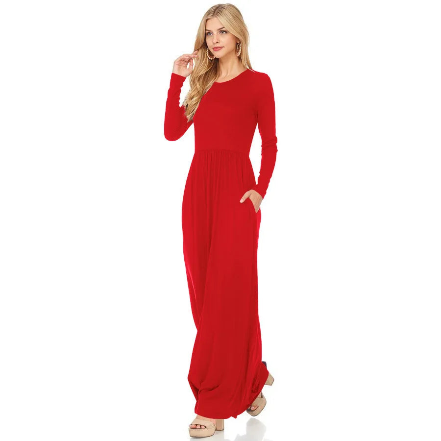 Solid Pocket Floor-Length Maxi Dress