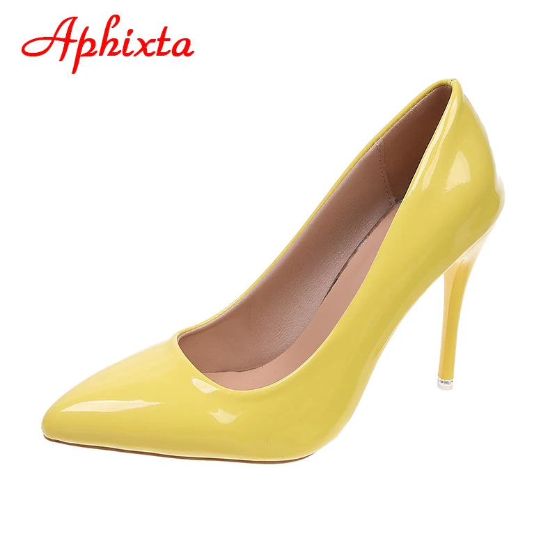 Aphixta 2026 Green Super High 3.94inch Stiletto Heels Women's Pumps Thin Heels Pointed Toe Colorful Patent Leather Office Shoes