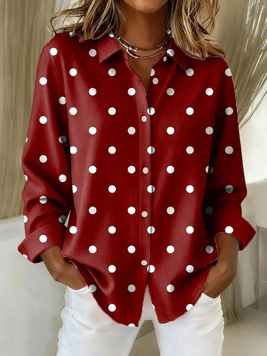 2025 Christmas Women's Shirt Blouse Graphic Plaid Polka Dot Vintage Stylish Long Sleeve Shirt Collar Regular Tops Fall Winter