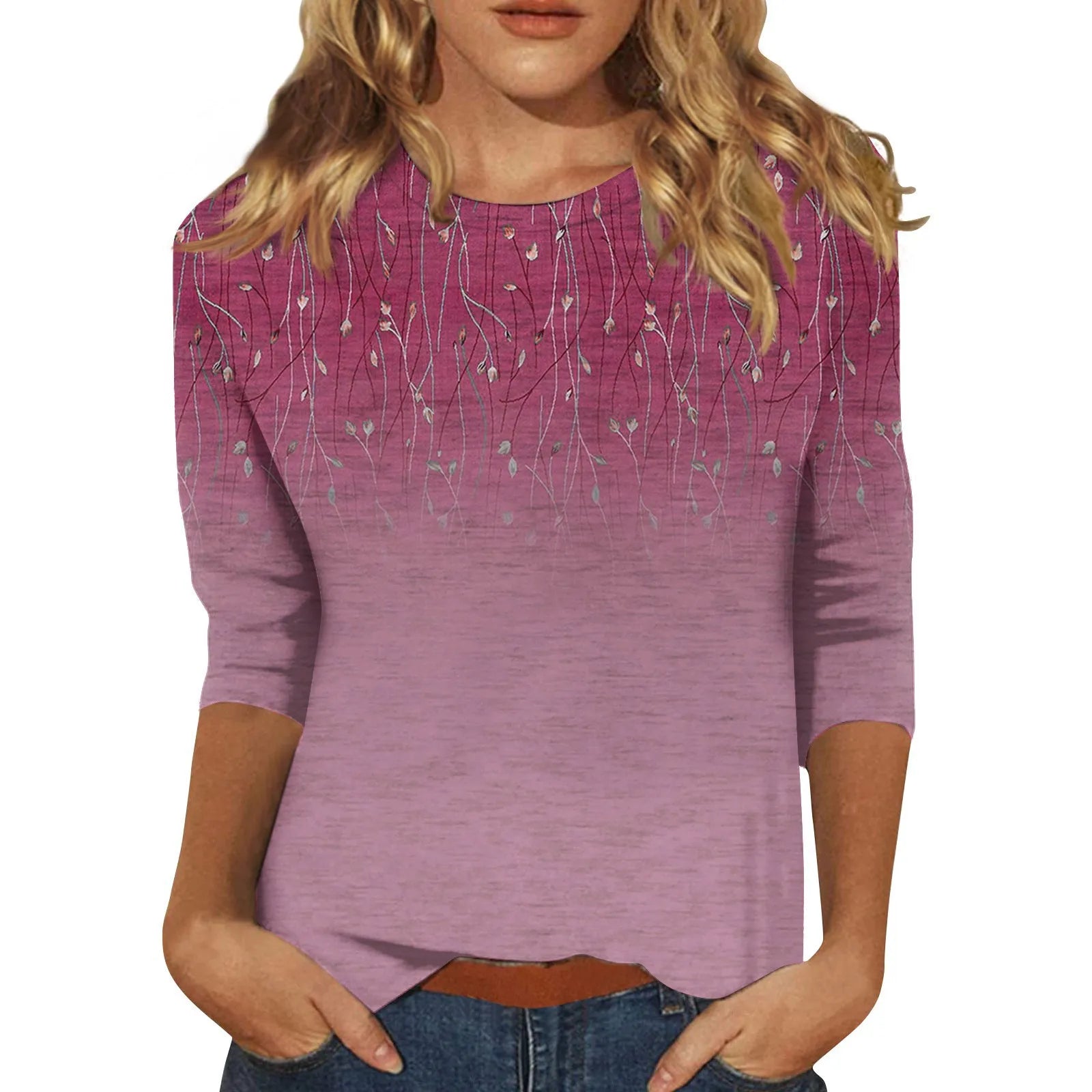 Blouse for Ladies Women’s Fashion Everyday Casual O-neck Three Quarter Sleeve Printed T-shirt Top Summer blusa mujer moda 2024
