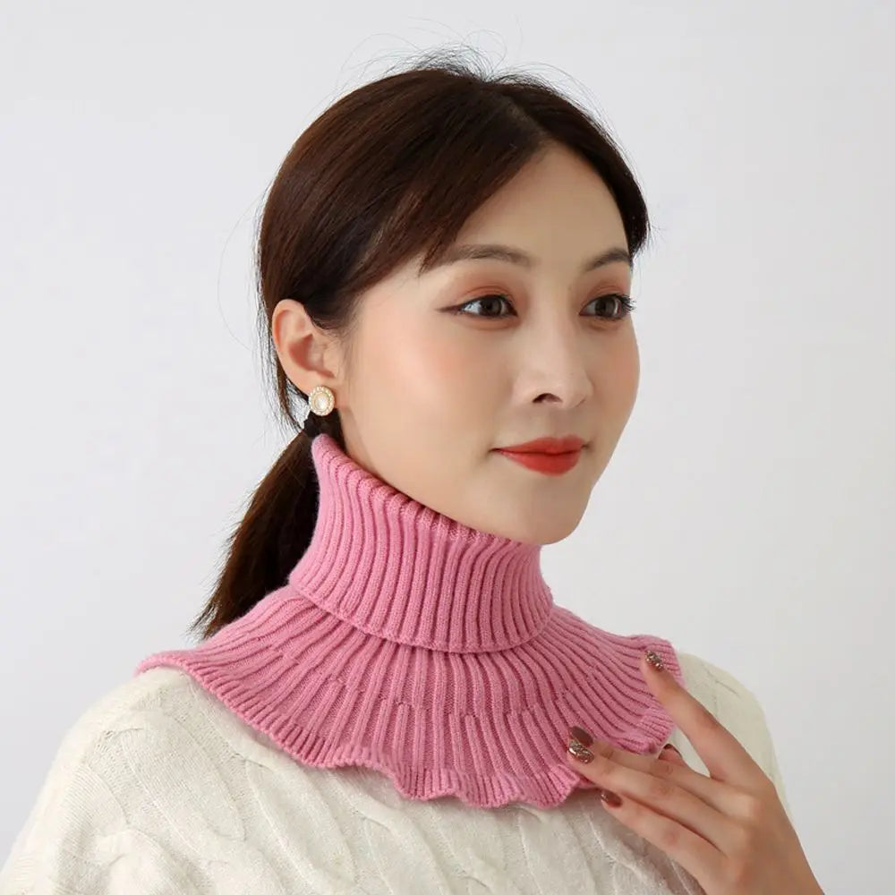 Fashion Warm Knitted Fake Collar Windproof With Wooden Ears Neck Warmer Winter Detachable Turtleneck Men Women