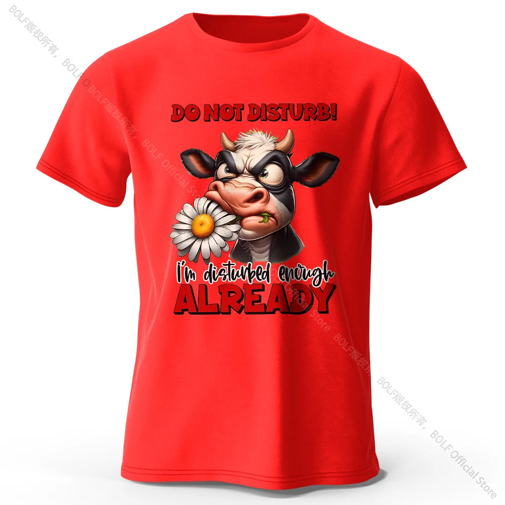 Cartoon Cow Print 100% Cotton T-Shirt, Soft & Breathable Round Neck Short Sleeve Tee, Unisex Fun & Whimsical Style