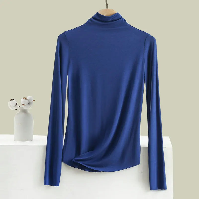 Women Autumn Bottoming Tshirt Long sleeves Mockneck Seamless T-shirt wear inside winter Tee Tops All match