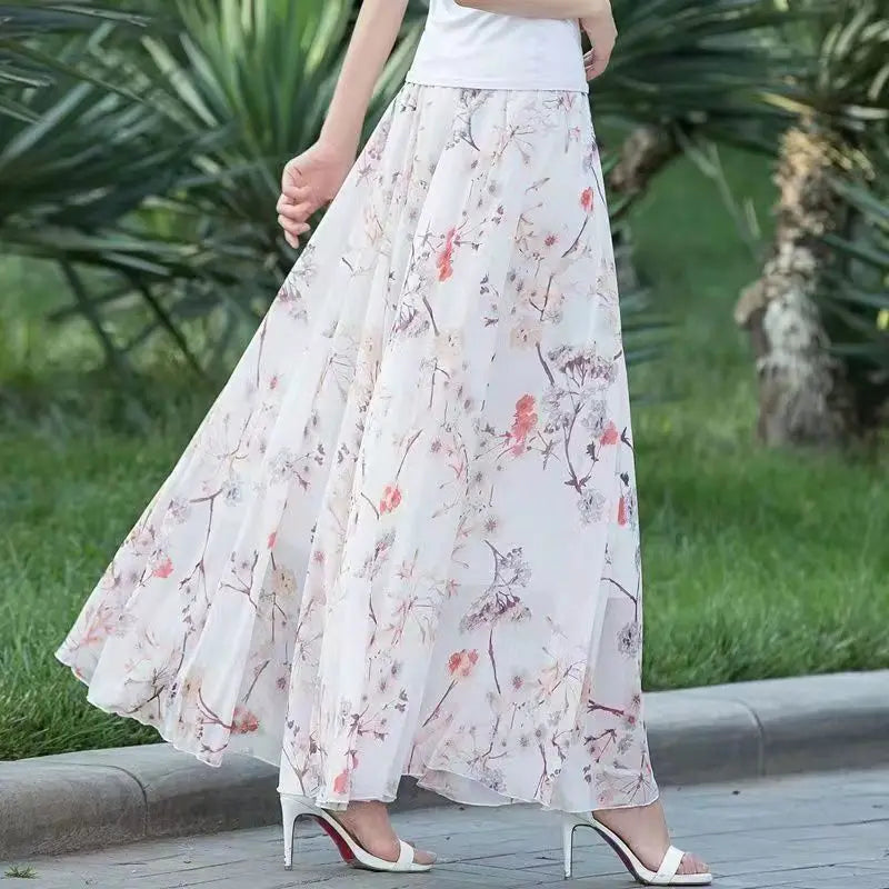Floral Print Chiffon High Waist Boho Skirt