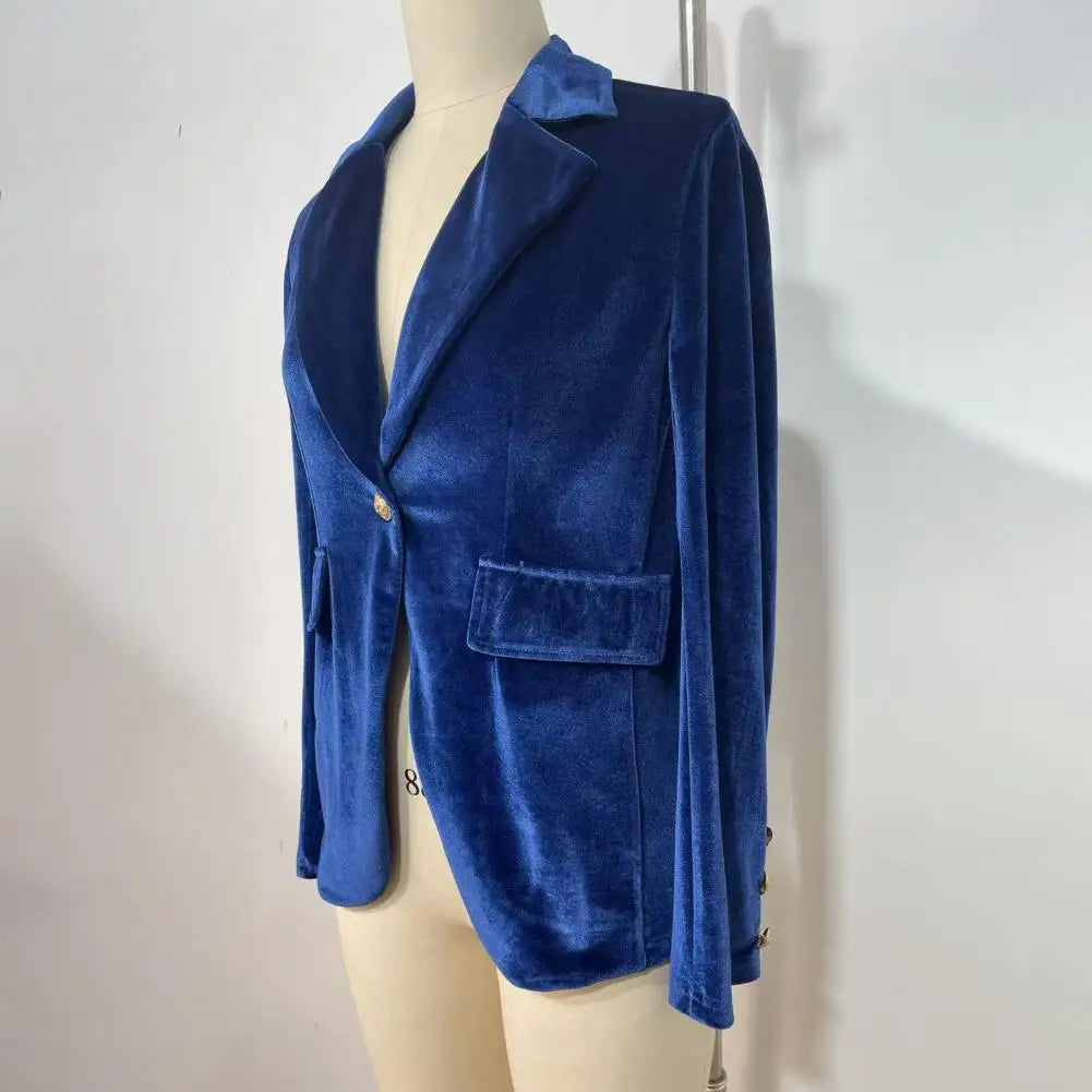 Elegant Velvet Blazer for Women Single Button Lapel Female Blazer Jacket Slim Fit Office Lady Outerwear Coat Spring Autumn Women