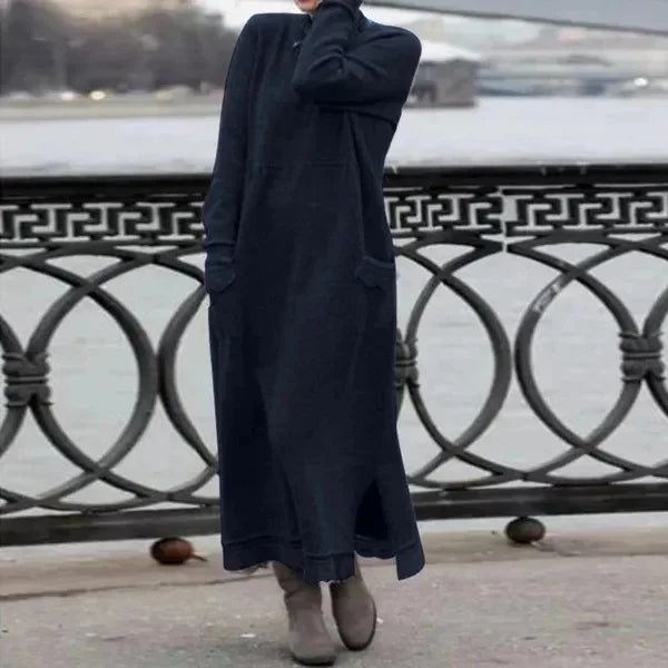 2024 Autumn Winter New Long Dresses For Women Flower Lace Edge Loose Maxi Dress Casual Long Female Solid Color Pocket Vestidos