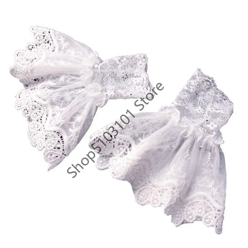 Female Fake Sleeves Hollow Out Crochet Floral Lace Horn Cuffs Embroidery Flounces Ruffles Elastic Wrist Warmers