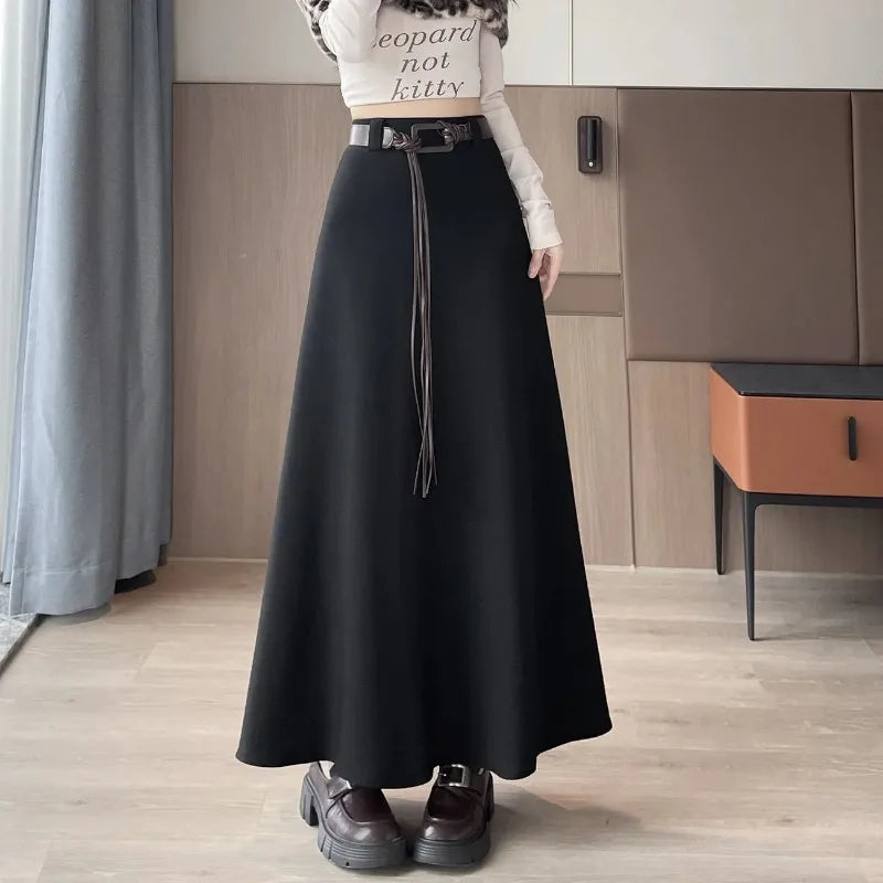Women's Maxi Skirt High Waist with Belt A-Line Flared Hem