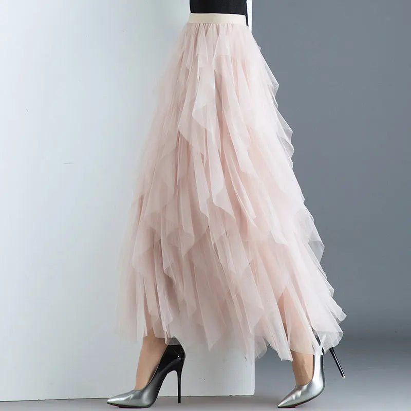 Long Mesh Skirt For Women 2025 Summer Tulle Skirt Women High Waist Maxi Skirt Spring Elastic Waist Adult Tutu Skirts Jupe Longue