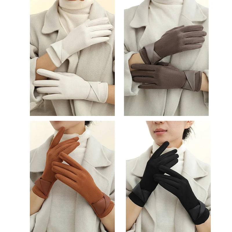 1Pair Suede Gloves For Women Winter Velvet Gloves Elegant Touch Screen Gloves Riding Driving Keep Warm Mountaineering Gloves