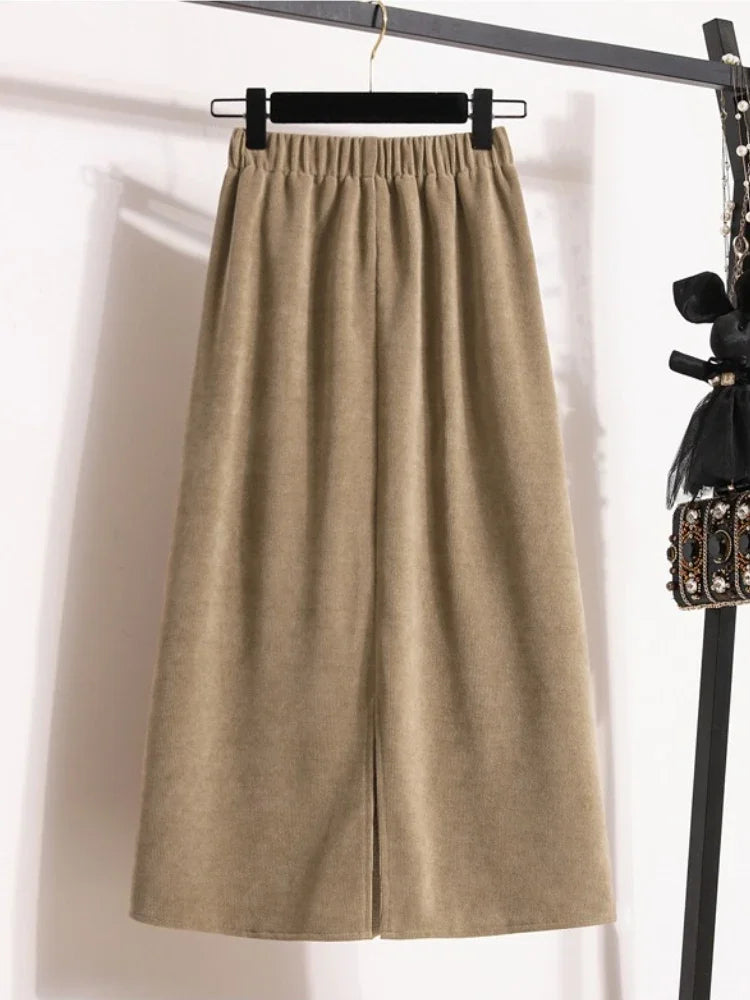 2026 Women's New Style High-Waist Plus Size Skirts Elastic Waist Autumn Winter Versatile Straight Leg Skirt