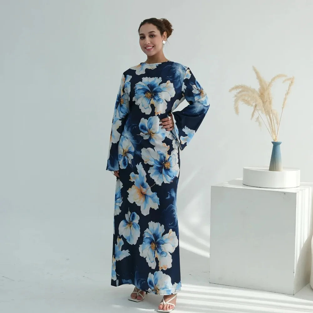 Muslim Dress for Women Flower Print  Party Abaya Dresses Arab Long Robe Morocco Dubai Kaftan Vestidos Jalabiya Ramadan Eid 2026