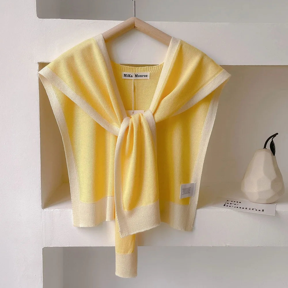 Knitted Shawl Fake Collar Women Detachable Collars Tie White Neckline Big Lapel False Collar Shoulder Wrap Clothing Accessories