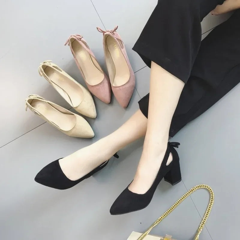 High Heels Women's 2026 New Women's Shoes Pointed Toe Shallow Mouth Single Shoes Women's Thick Heel Fashion Shoes