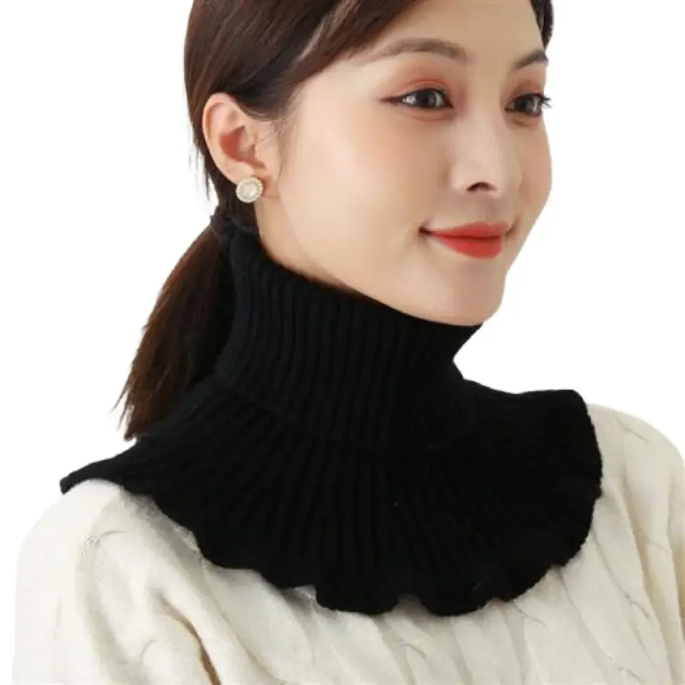 Fashion Warm Knitted Fake Collar Windproof With Wooden Ears Neck Warmer Winter Detachable Turtleneck Men Women