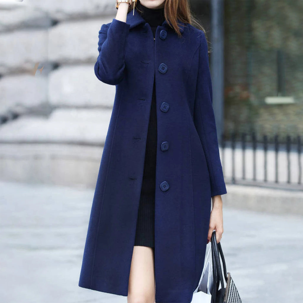 Fabulous Wool Coat Long Sleeves Women Coat Elegant Plus Size Thermal Lady Jacket Buttons